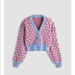 Cider red and blue crop cardigan NWT size L